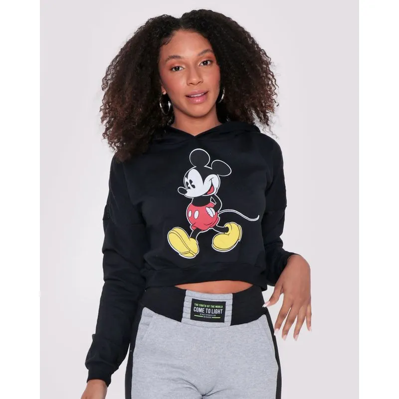Blusão Feminino de Moletom Estampa Mickey Disney Preta P