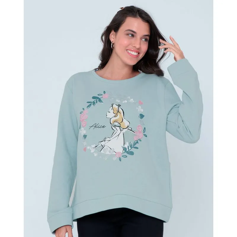 Blusão Moletom Feminino Alice Disney Azul Claro GG