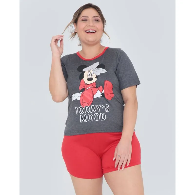 Pijama Plus Size Feminino Minnie Disney Cinza G2