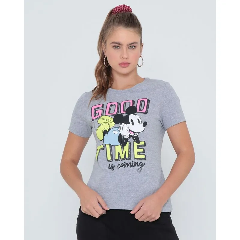 Blusa Estampa Frontal Mickey Disney Cinza GG