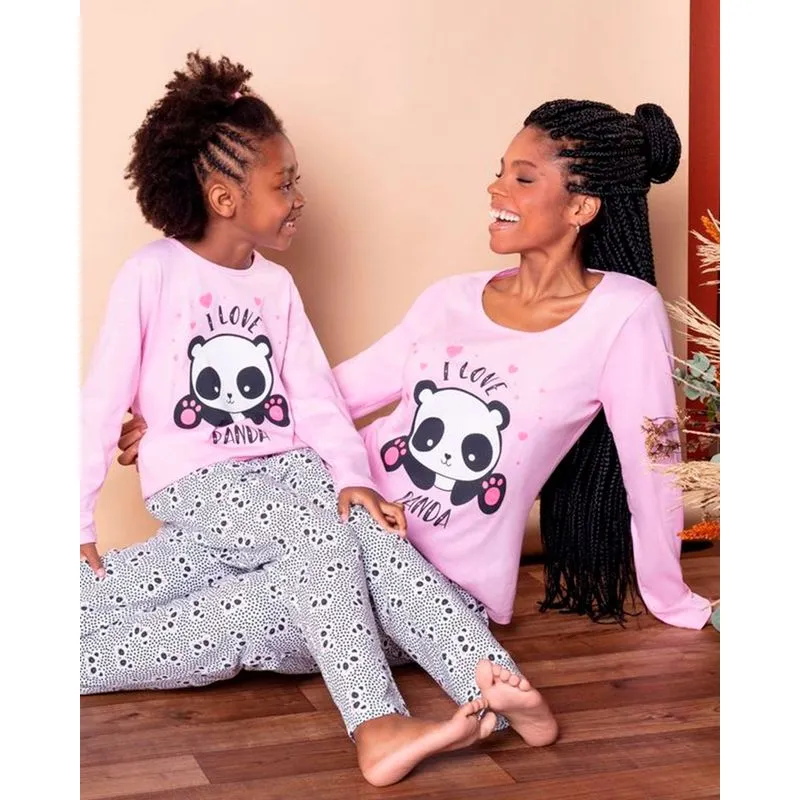 Pijama Infantil Longo Pandas Rosa Claro 8