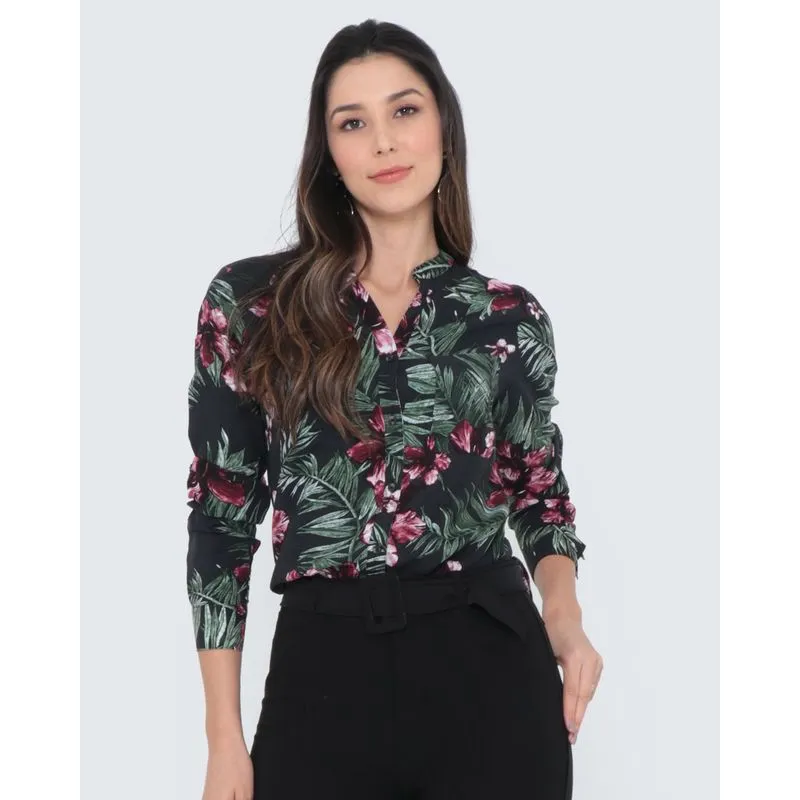 Camisa Feminina Viscose Floral Preta GG