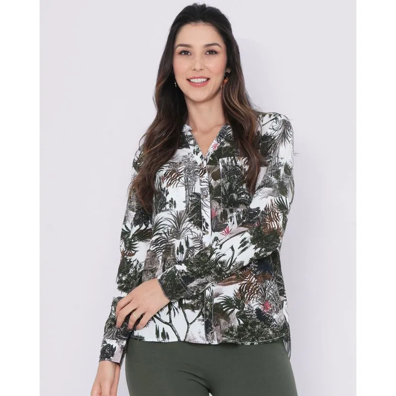 Camisa Feminina Viscose Floral Branca M