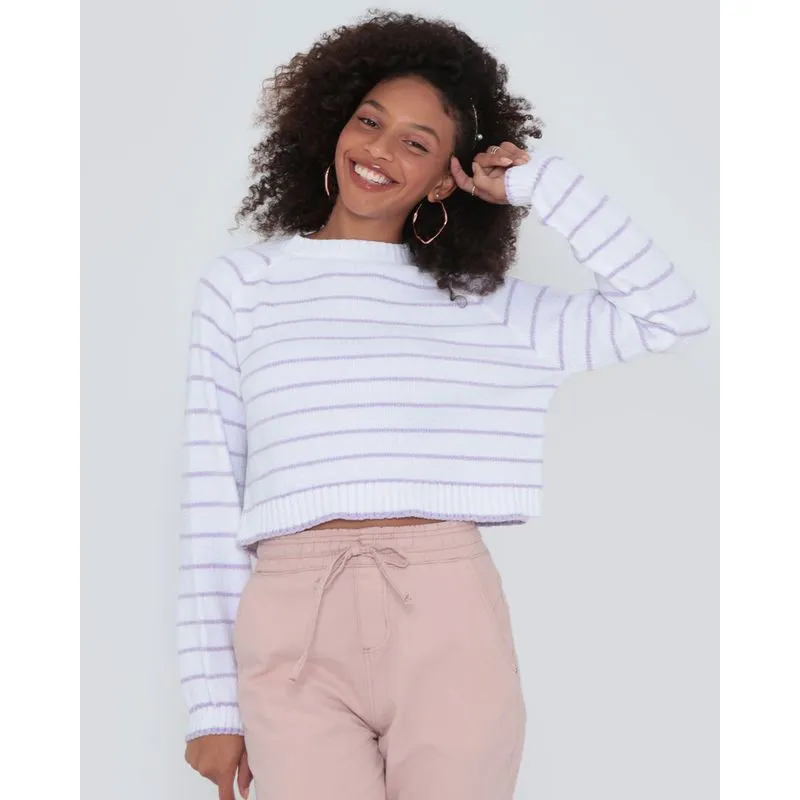 Suéter Feminino Cropped Chenille Listrado Branco P