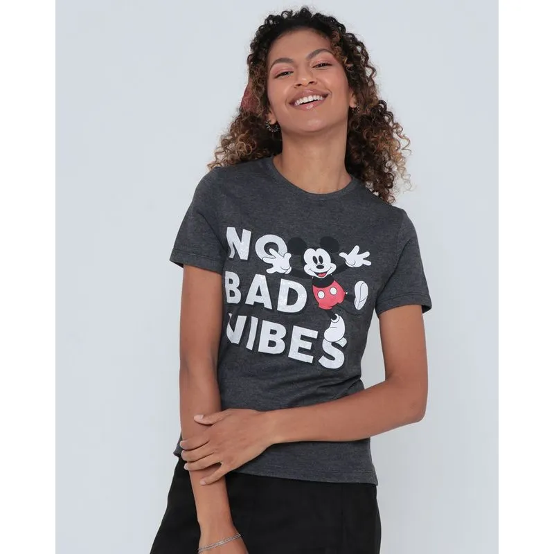 Blusa Estampa Mickey Brilho Disney Mescla Cinza Escuro M
