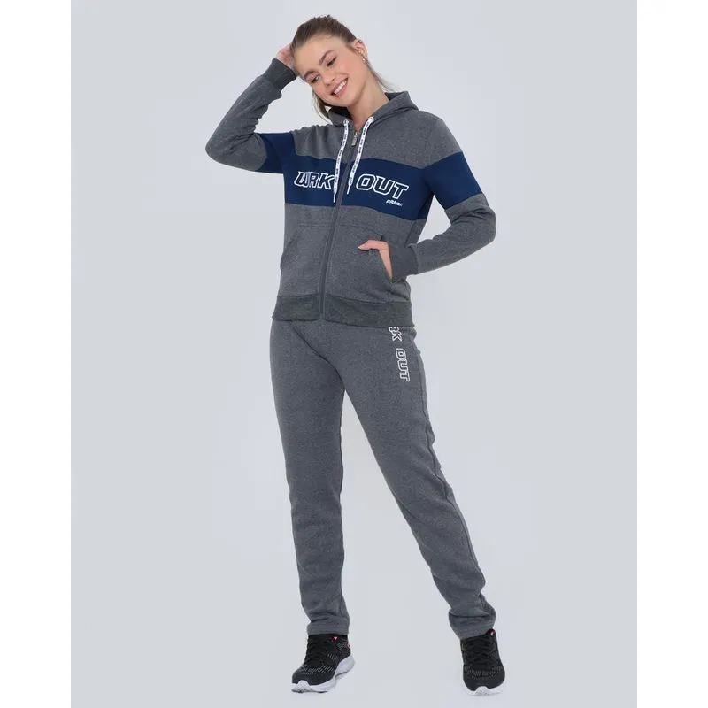 Conjunto Moletom Feminino Fitness Estampado Cinza Escuro G