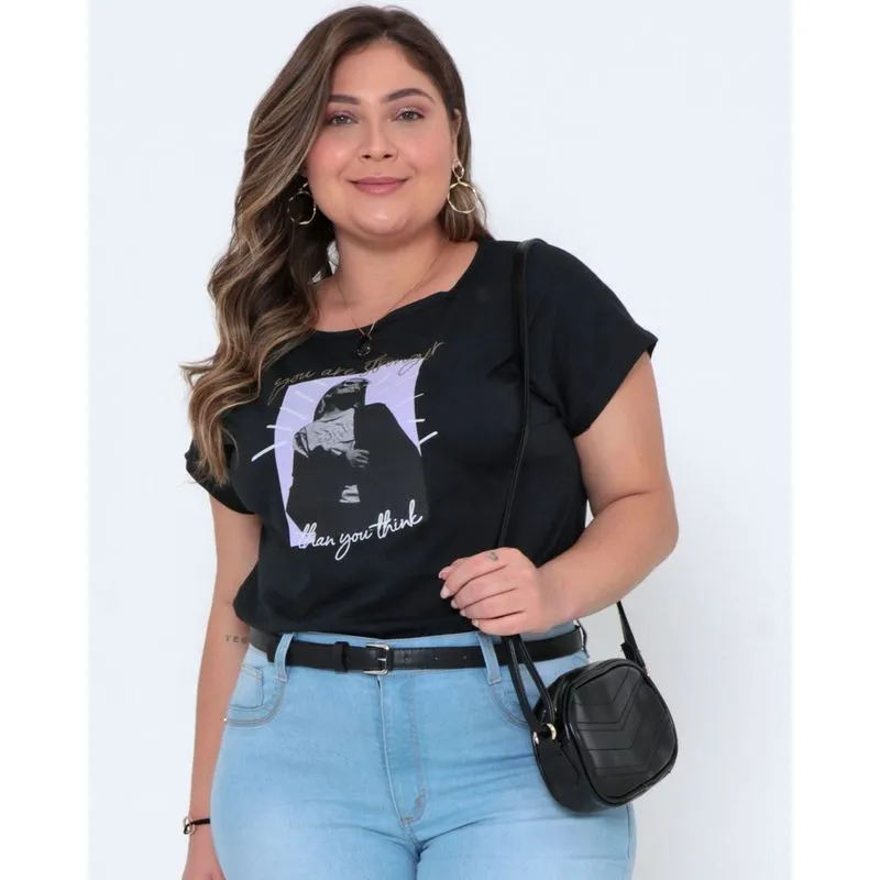 Blusa Plus Size Ampla Estampada Preta G1