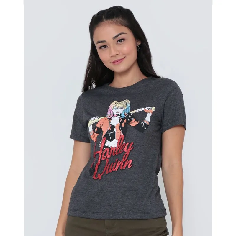 Blusa Arlequina Liga Da Justiça Mescla Cinza M