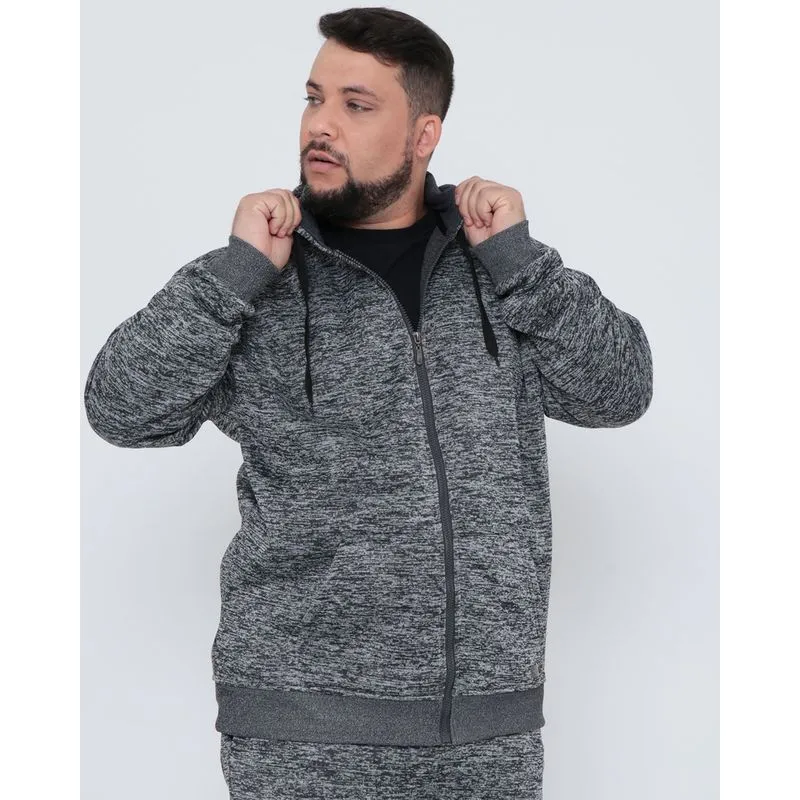 Casaco Moletom Masculino Plus Size Mescla Cinza Claro G2