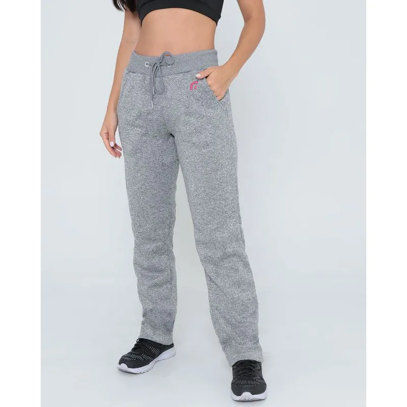 Calça Fitness Moletom Reta Mescla Cinza Claro P