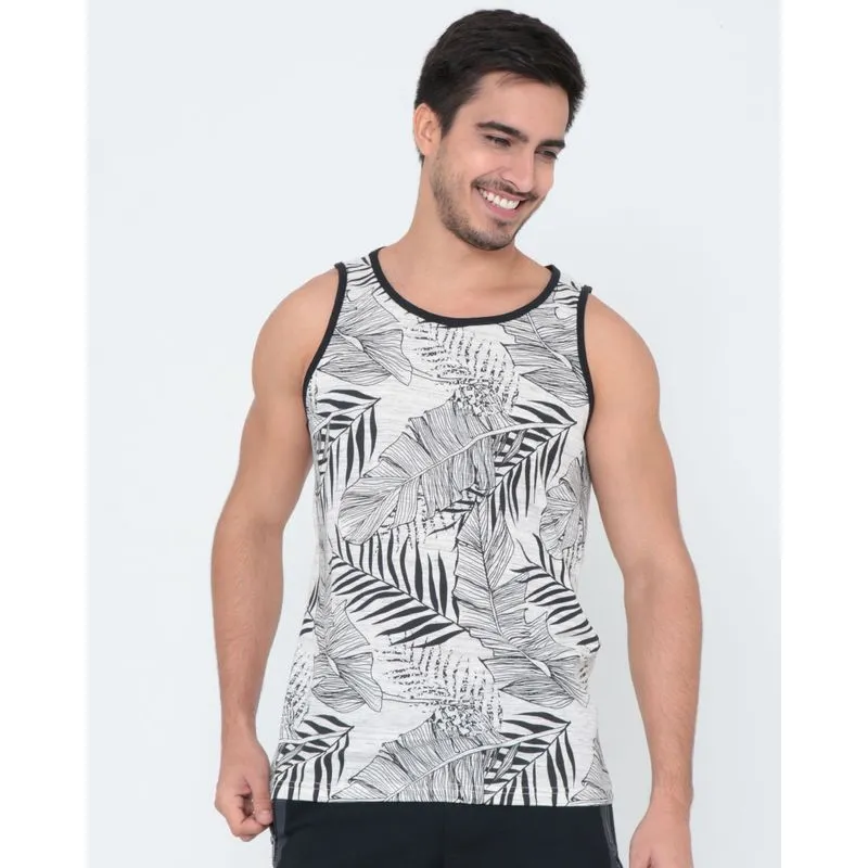 Regata Masculina Estampa Folhagens Off White G