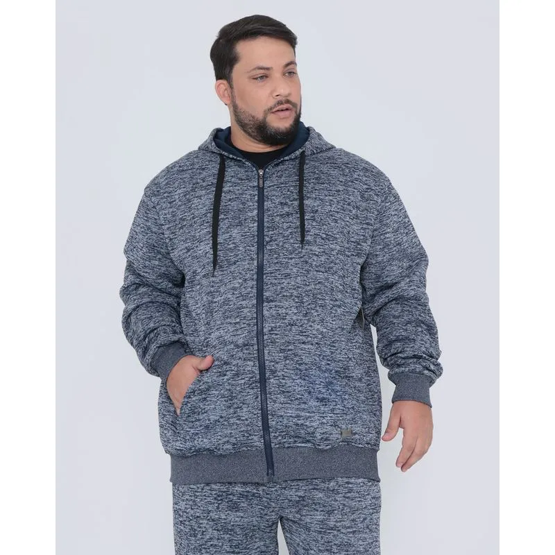 Casaco Moletom Masculino Plus Size Mescla Azul Marinho G3
