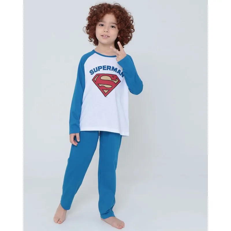 Pijama Infantil Longo Super Homem Liga da Justiça Branco 4