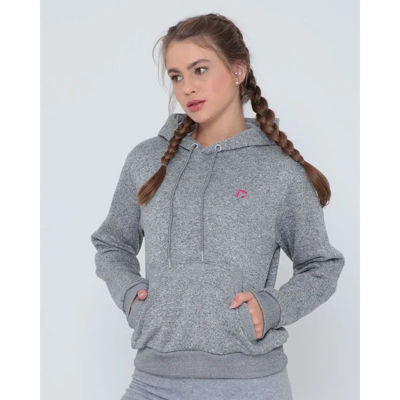 Blusão Moletom Feminino Fitness Com Capuz Cinza Claro P