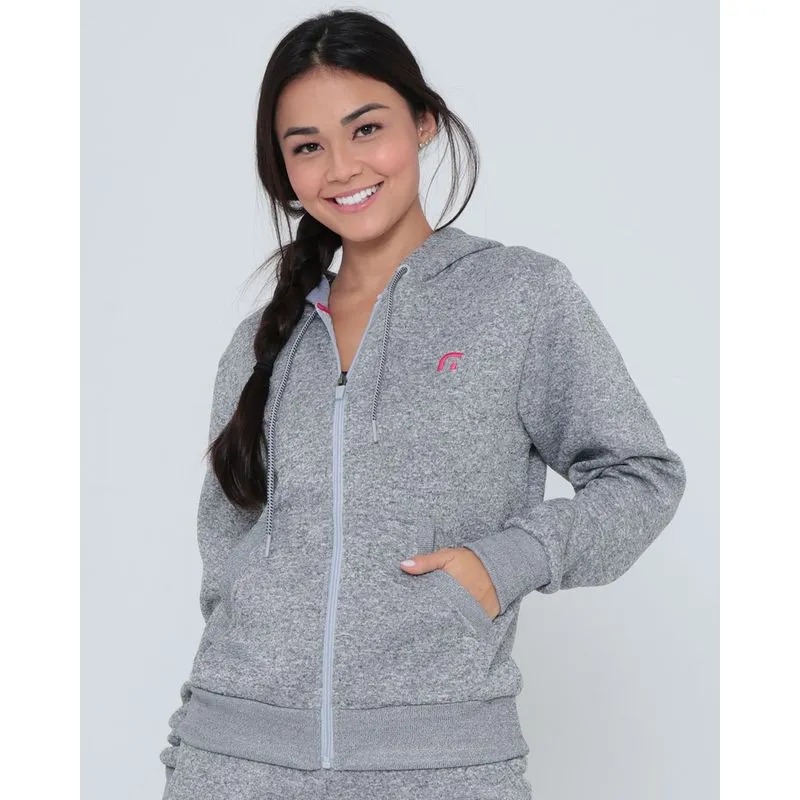 Casaco Moletom Feminino Fitness Capuz Cinza Claro GG