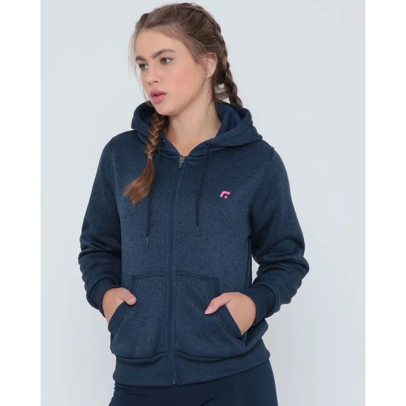 Casaco Moletom Feminino Fitness Rajado Azul Marinho GG