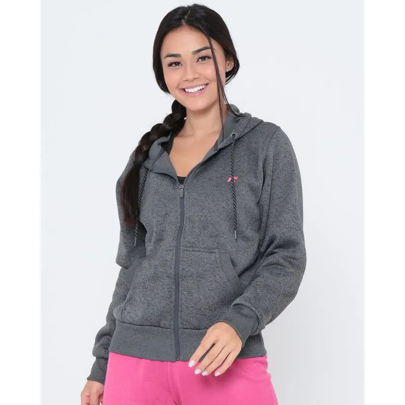 Casaco Moletom Feminino Fitness Rajado Cinza Escuro GG