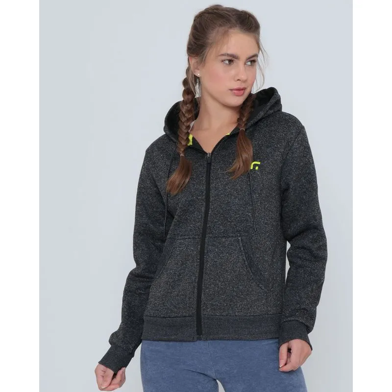 Casaco Moletom Feminino Fitness Capuz Mescla Cinza P