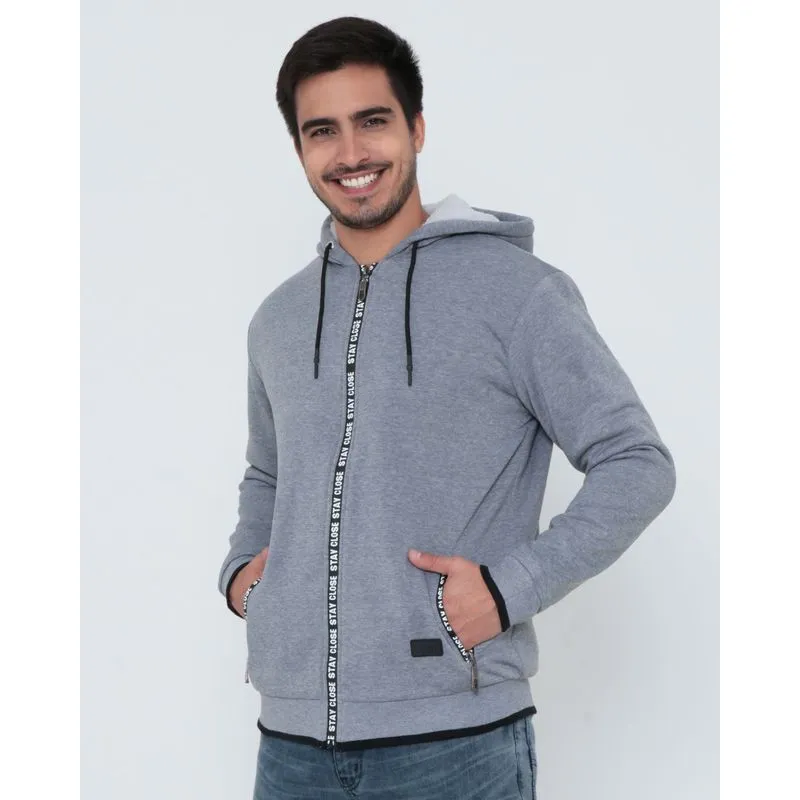 Blusão Moletom Masculino Forro Pelúcia Cinza Claro P