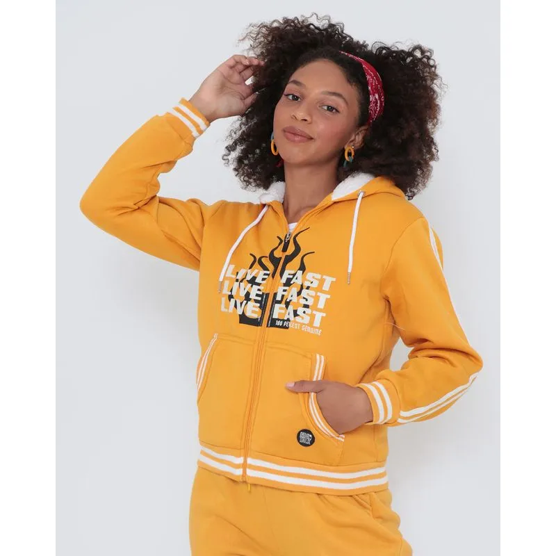 Casaco Feminino Moletom Pelúcia Amarelo G
