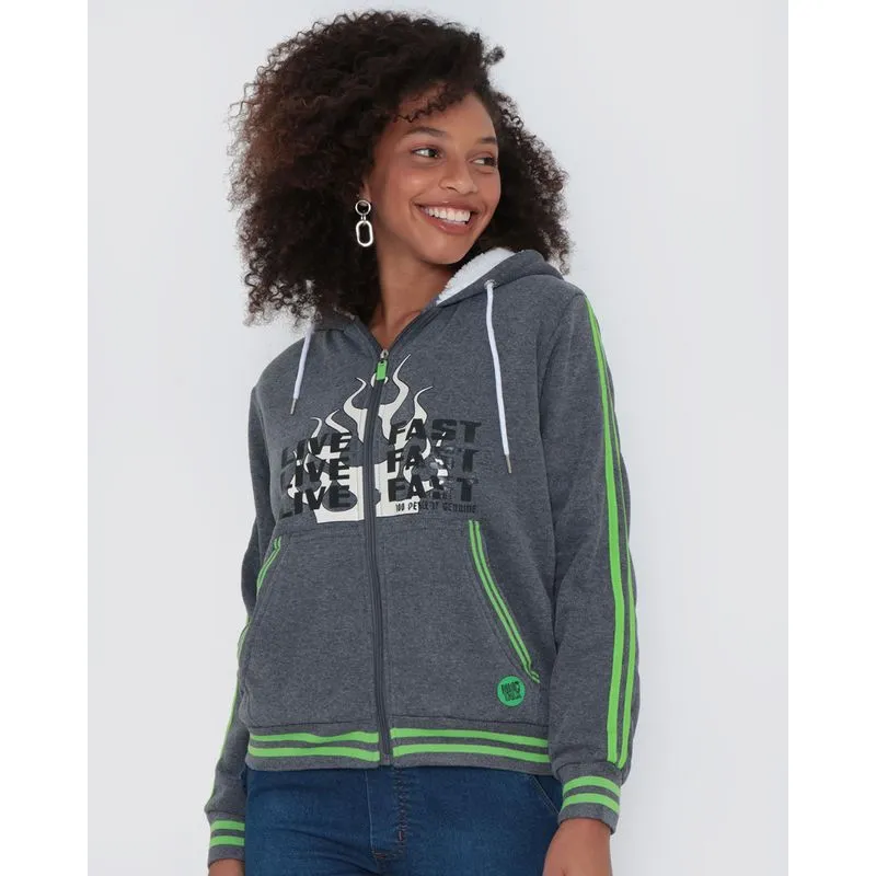 Casaco Feminino Moletom Pelúcia Cinza GG
