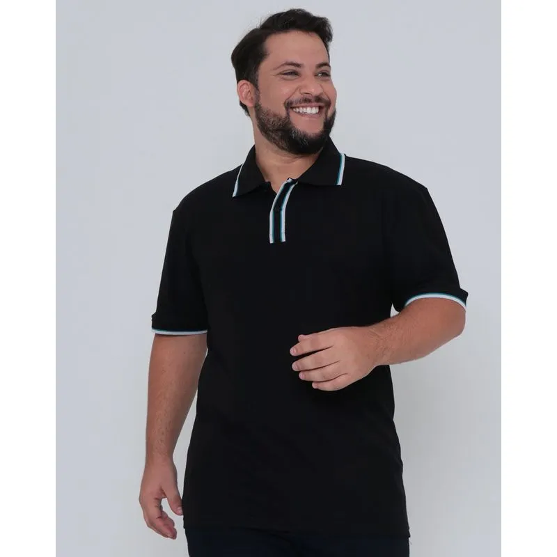 Polo Masculina Plus Size Piquet Preta G1