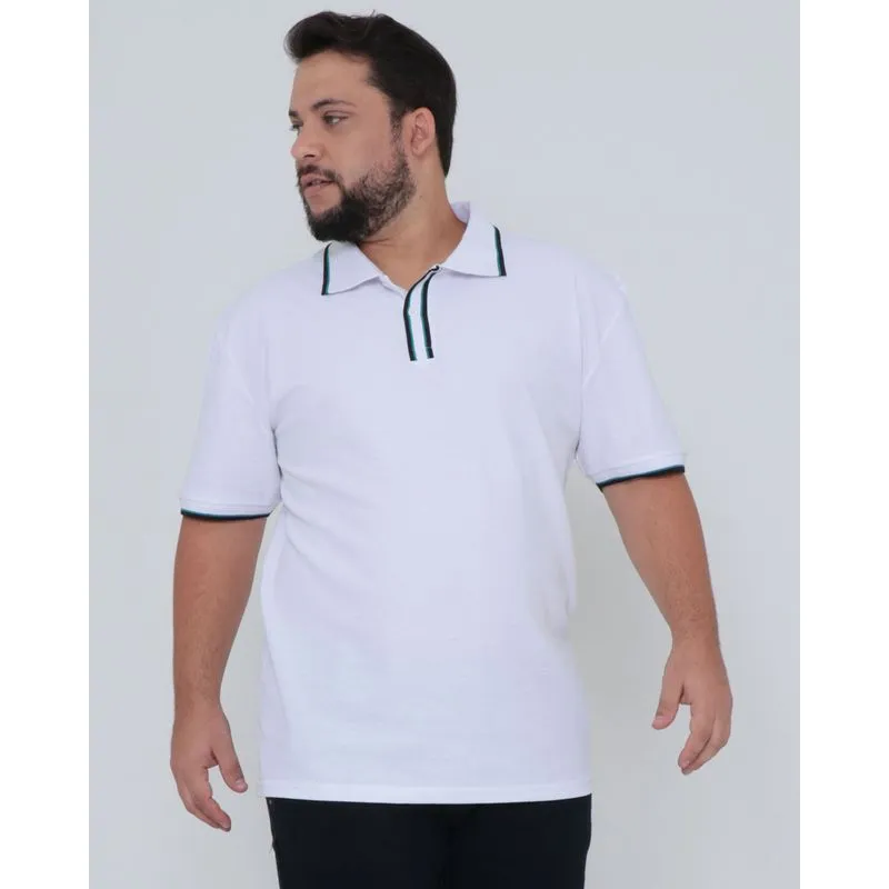Polo Masculina Plus Size Piquet Branca G1