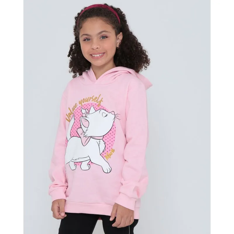 Blusão Moletom Infantil Gata Marie Disney Rosa Claro 4