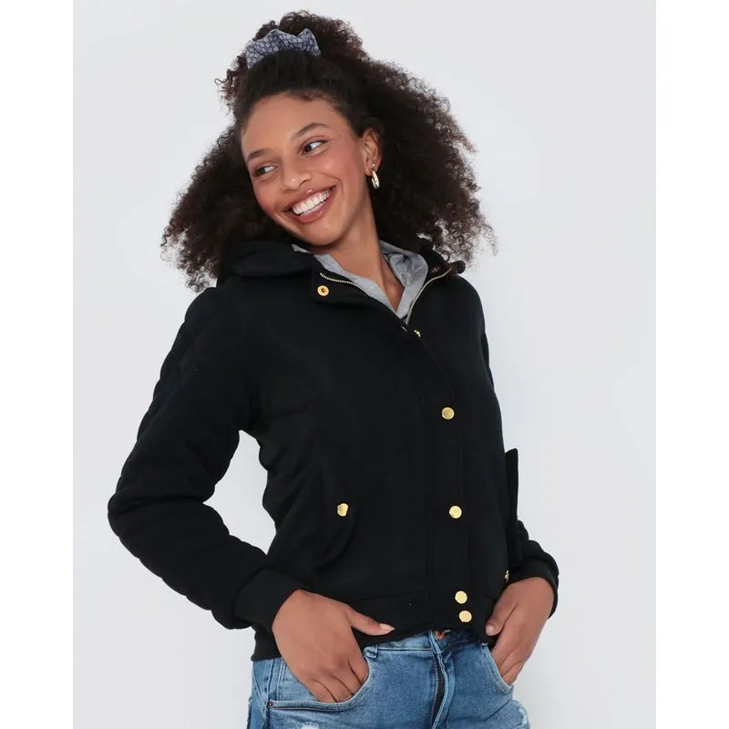 Casaco Moletom Feminino Pelúcia Matelassê Preto P