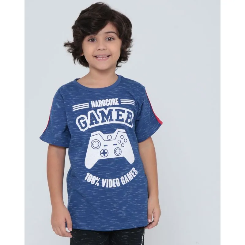 Camiseta Infantil Estampa Gamer Azul 8