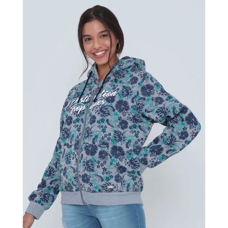 Casaco Feminino Moletom Estampa Floral Cinza P