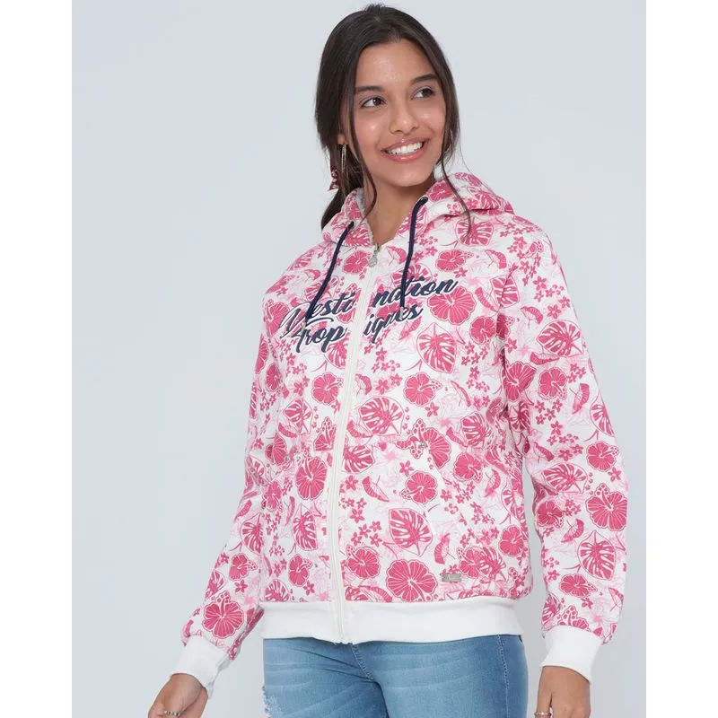 Casaco Feminino Moletom Estampa Floral Off White M