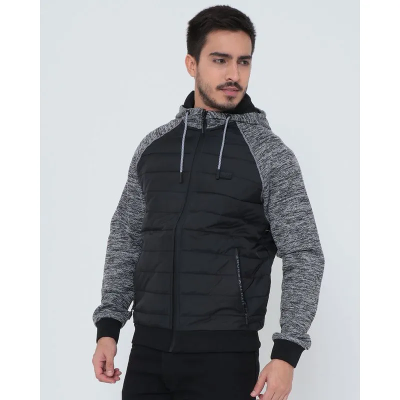 Jaqueta Masculina Puffer Capuz Mescla Preta G