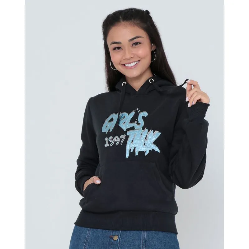 Blusão Moletom Feminino Bordado Preto GG