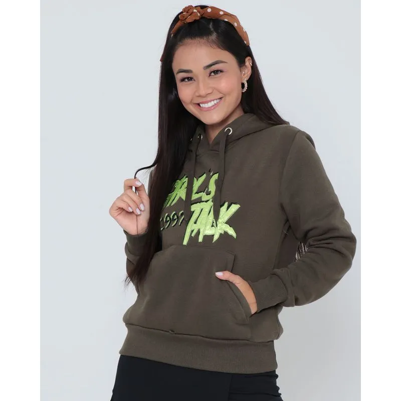 Blusão Moletom Feminino Bordado Verde Escuro G