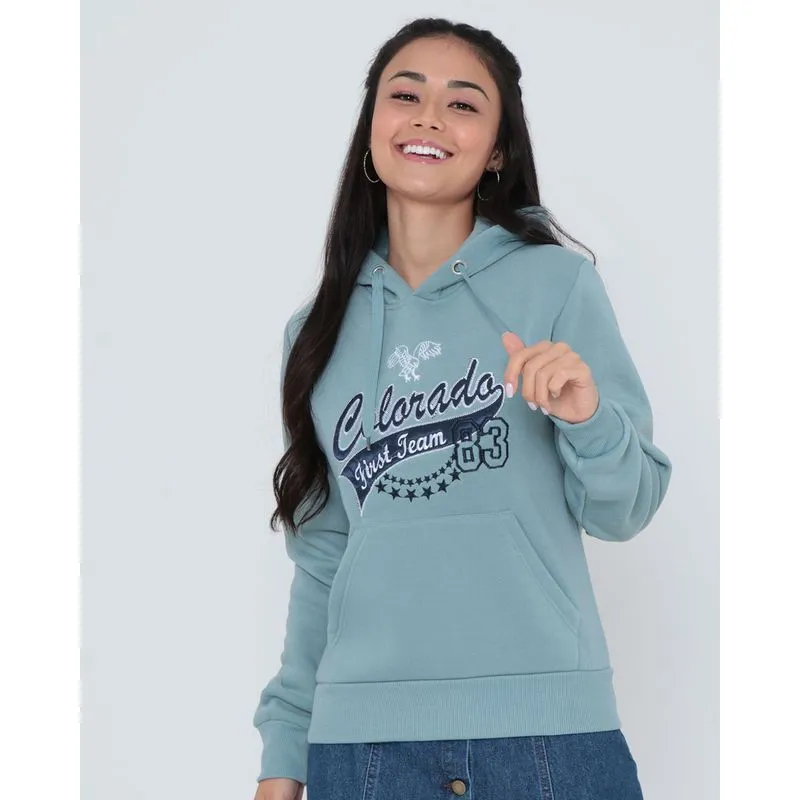 Blusão Moletom Feminino Bordado Colorado Azul P