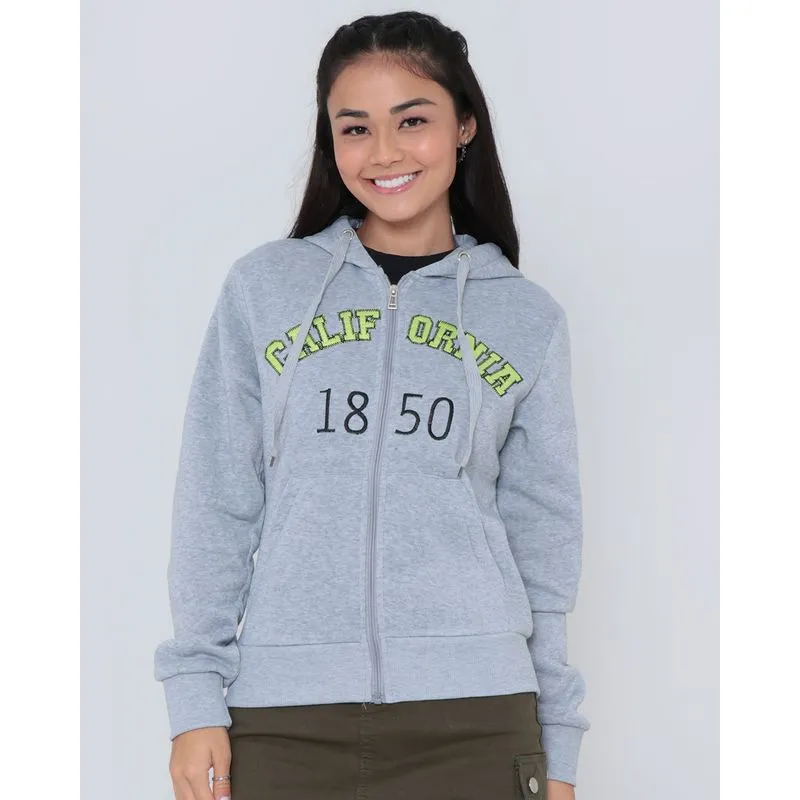 Casaco Moletom Feminino Estampa Bordada Cinza G