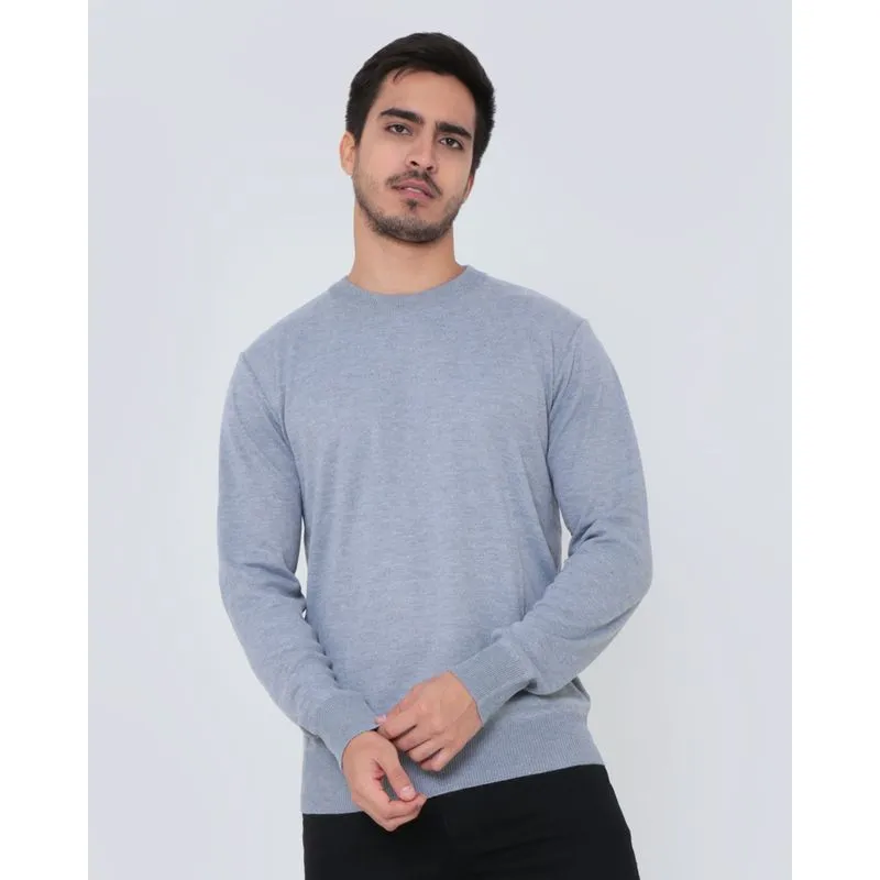 Suéter Masculino Tricô Básico Cinza Claro M