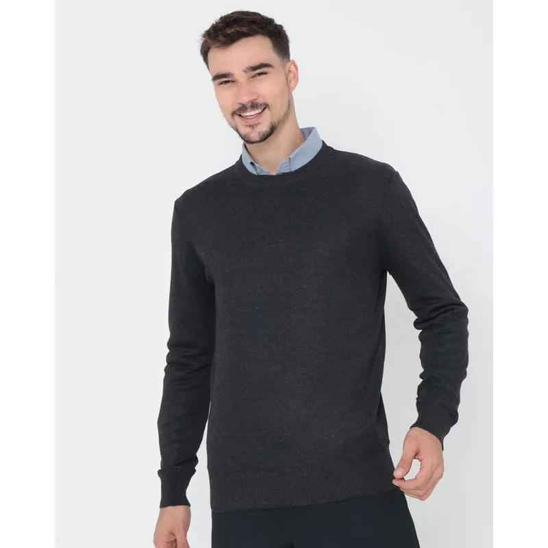 Suéter Masculino Tricô Básico Cinza Escuro M