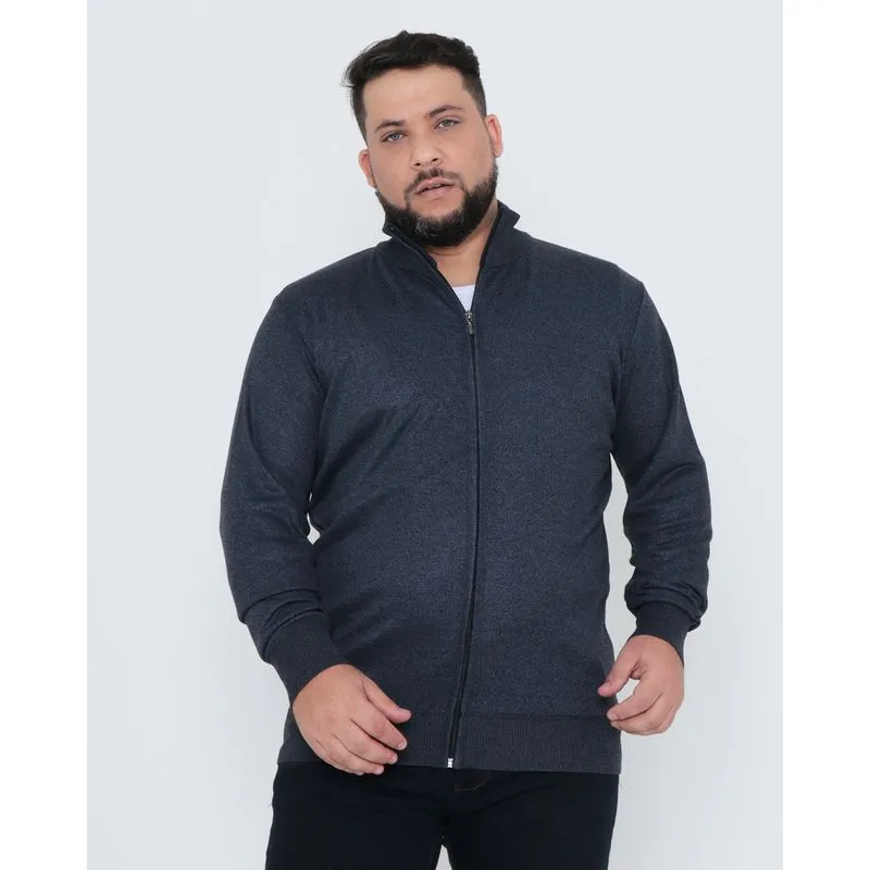Casaco Masculino Plus Size Gola Alta Tricô Marinho G3