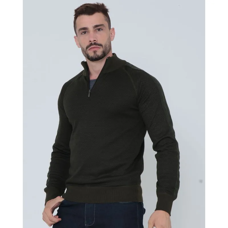 Suéter Masculino de Tricô Zíper Verde Escuro P