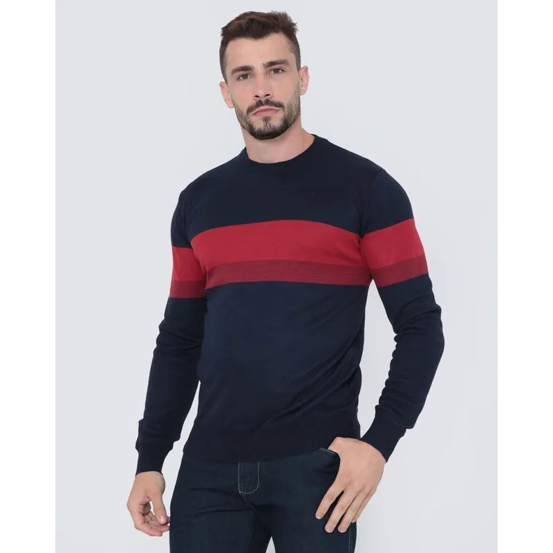 Suéter Masculino De Tricô Estampa Listra Azul Marinho M
