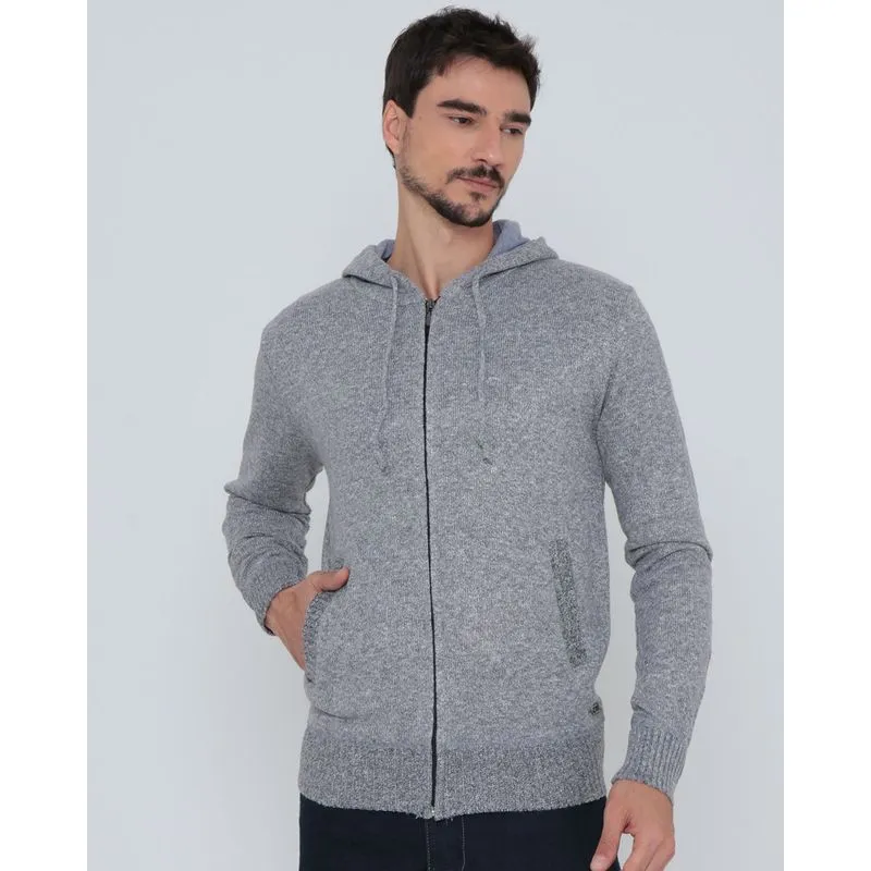 Suéter Masculino De Tricô Com Capuz Cinza Claro G
