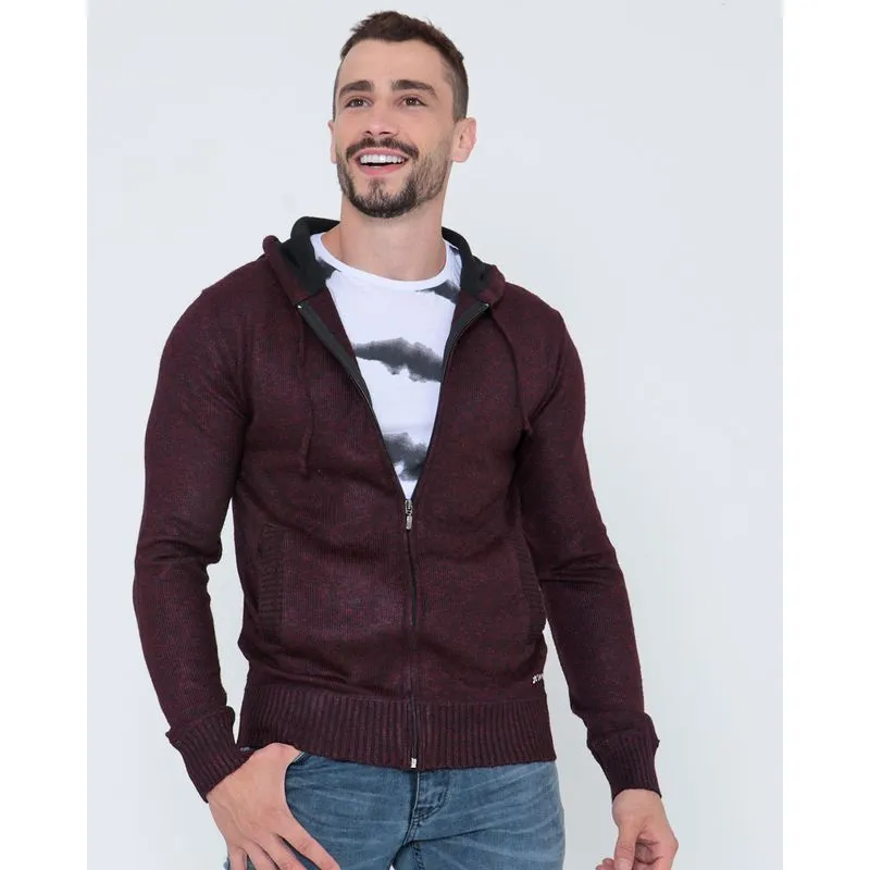 Suéter Masculino De Tricô Com Capuz Vinho GG