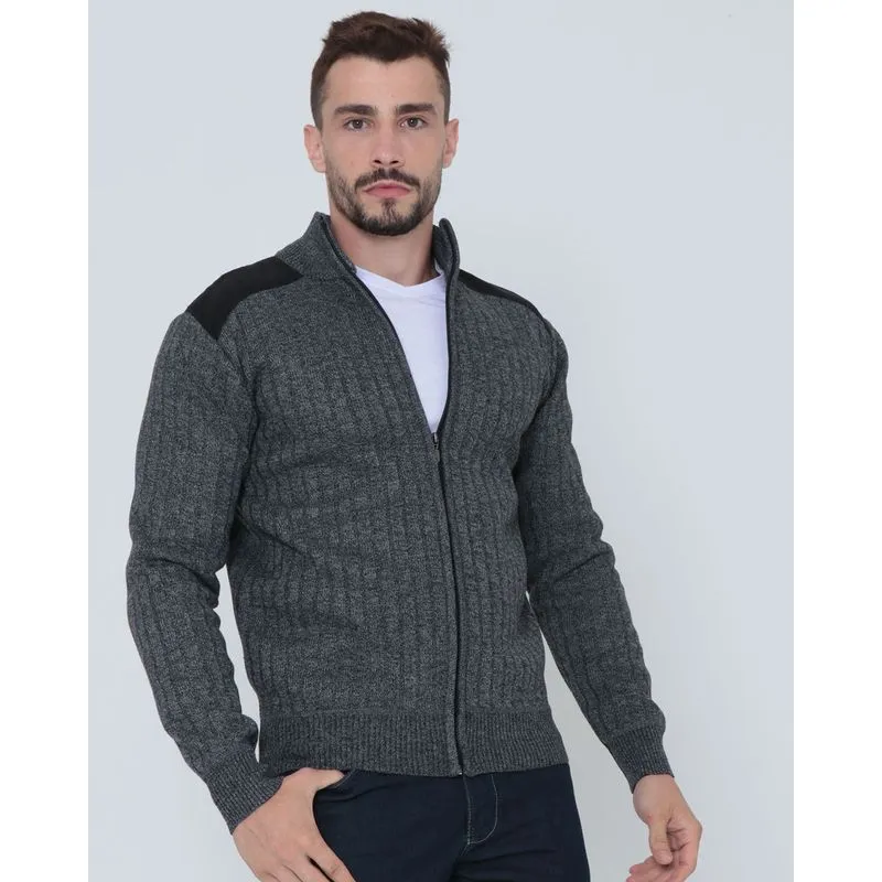 Casaco Masculino Tricô Zíper Cinza Escuro P