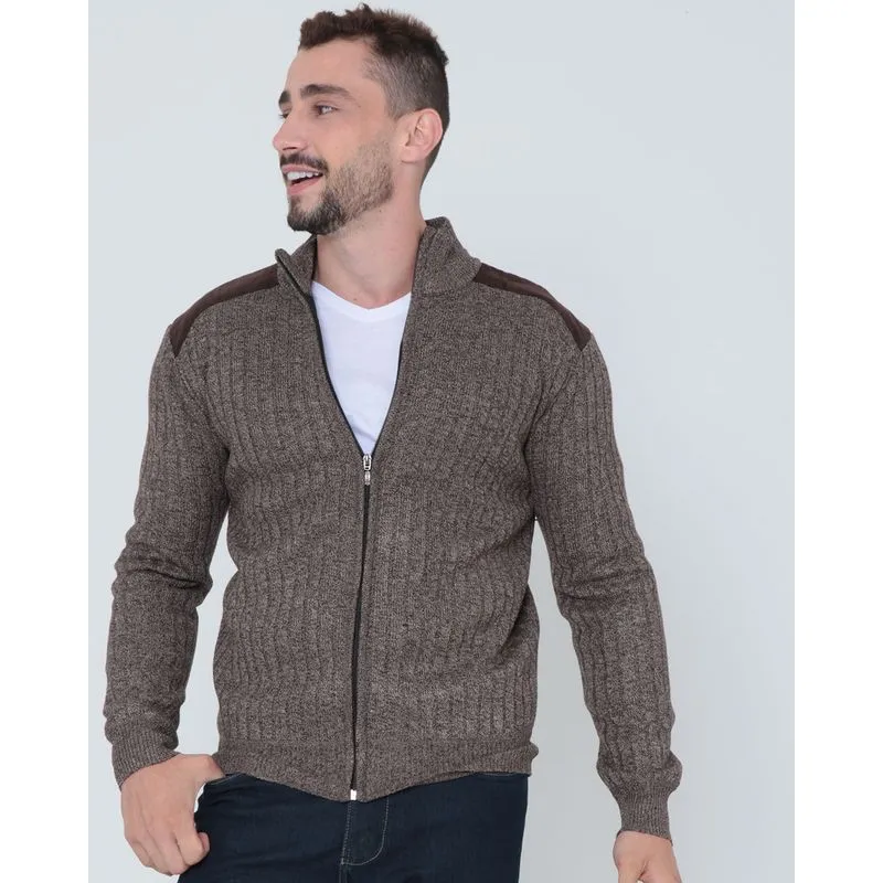 Casaco Masculino Tricô Zíper Marrom Escuro M