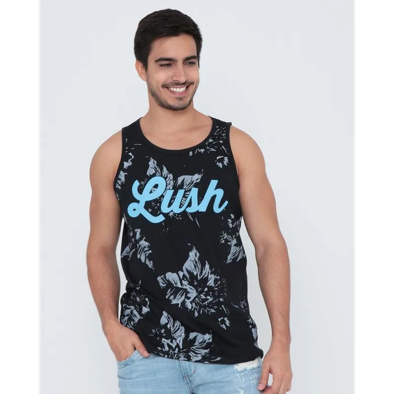 Regata Masculina Estampa Floral Preta GG