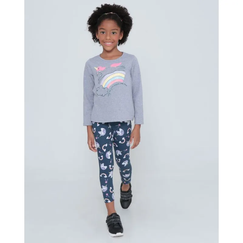 Conjunto Infantil Manga Longa Unicórnios Cinza 10