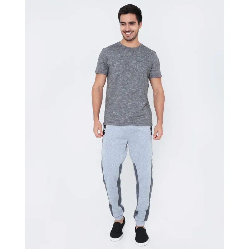 Calça Moletom Masculina Jogger Recortes Cinza P