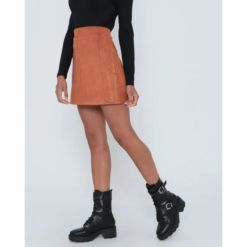 Saia Curta Suede Marrom GG